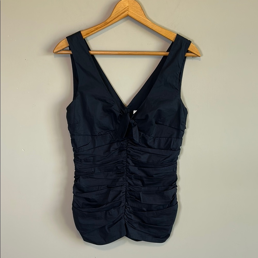 Anthropologie Black Ruched Sleeveless Top